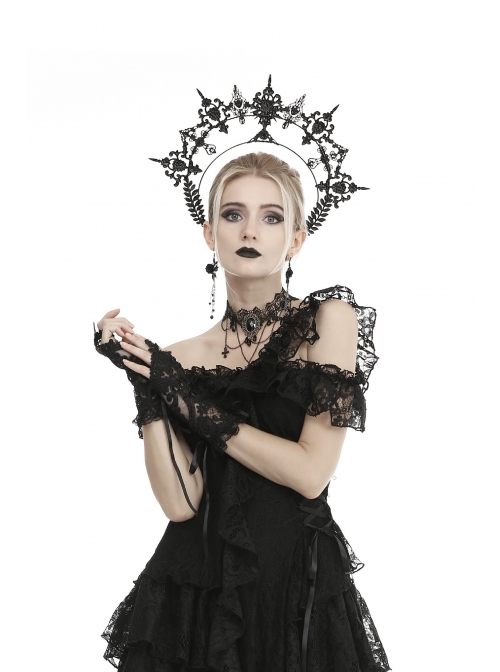 Gothic Lolita Elegant Black Embroidery Lace Gloves