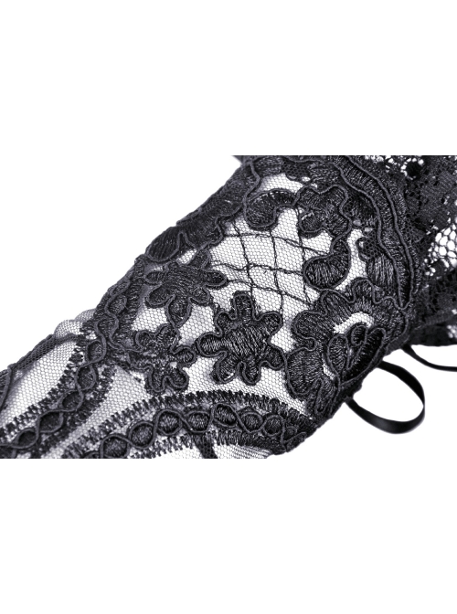 Gothic Lolita Elegant Black Embroidery Lace Gloves