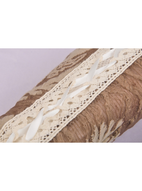 Steampunk Apricot Lace-up Brown Long Gloves