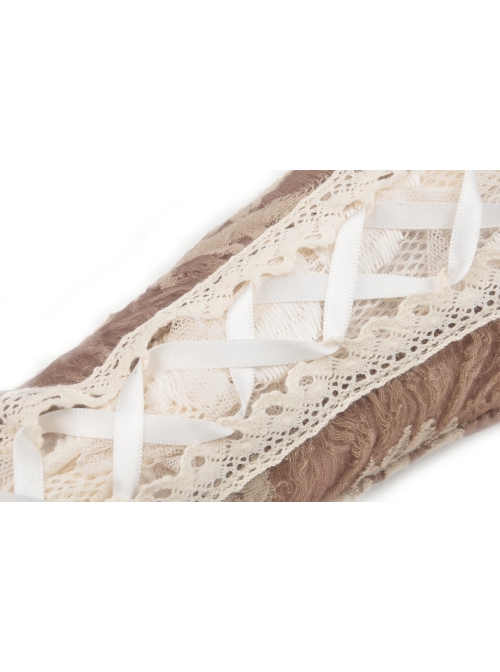 Steampunk Apricot Lace-up Brown Long Gloves
