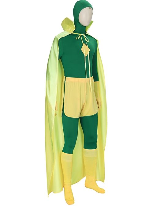 Wanda Vision Vision Green Bodysuit Yellow Cloak Halloween Cosplay Costume Yellow Cloak