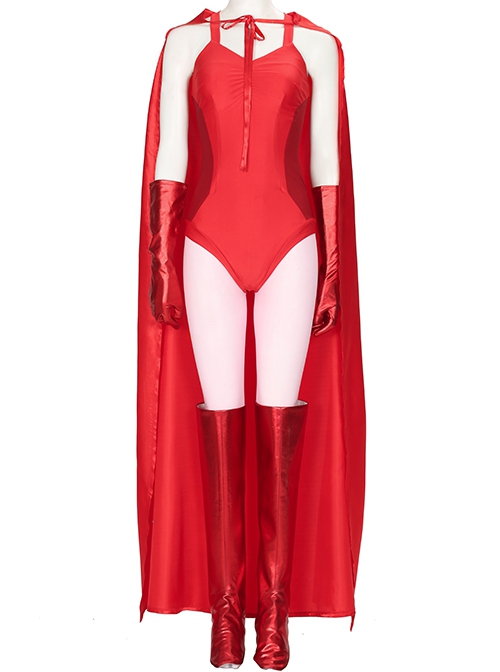 Wanda Vision Scarlet Witch Wanda Maximoff Halloween Cosplay Costume Red Cloak