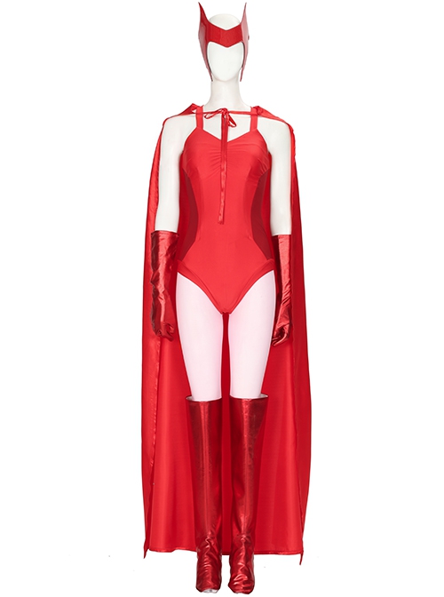 Wanda Vision Scarlet Witch Wanda Maximoff Halloween Cosplay Costume Red Cloak