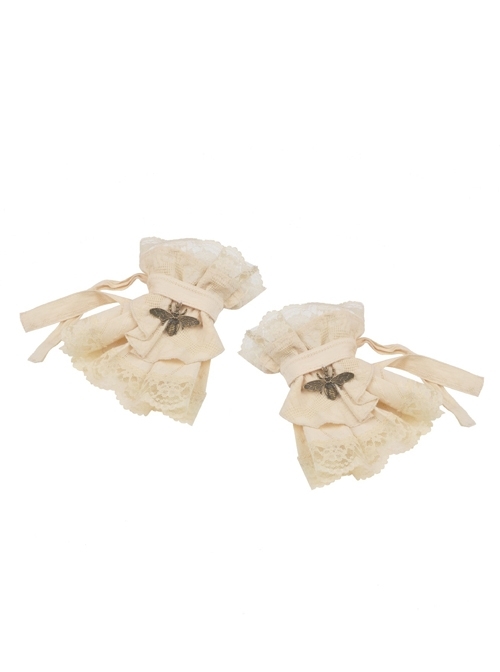 Steampunk Apricot Lace Frill Bee Pendant Short Gloves