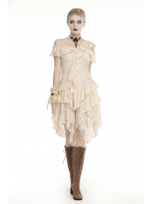 Steampunk Apricot Lace Frill Bee Pendant Short Gloves