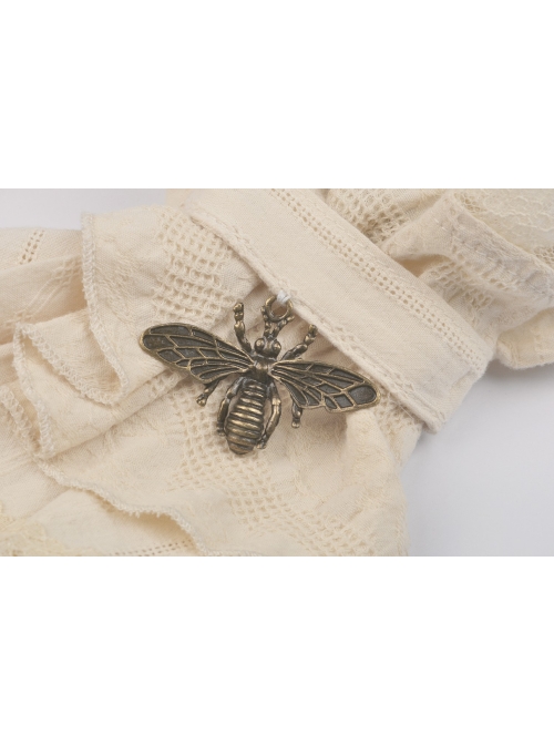 Steampunk Apricot Lace Frill Bee Pendant Short Gloves
