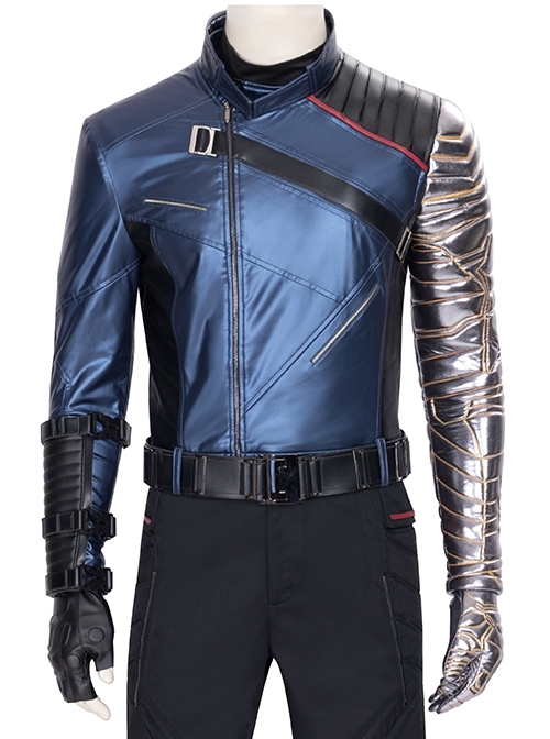 The Falcon And The Winter Soldier Bucky Barnes Winter Soldier Halloween Cosplay Costume Blue One Arm Jacket
