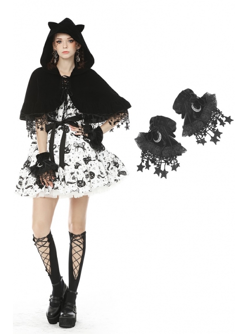 Gothic Women Fashion Lolita Black Moon Star Gloves