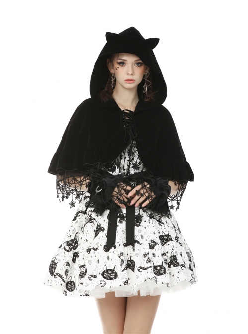 Gothic Women Fashion Lolita Black Moon Star Gloves