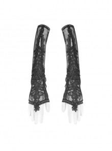 Black Embroidery Lace Elegant Sexy Gothic Mesh Long Gloves