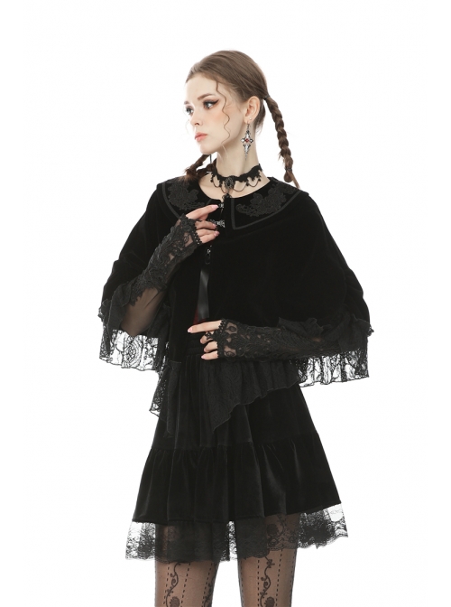 Black Embroidery Lace Elegant Sexy Gothic Mesh Long Gloves