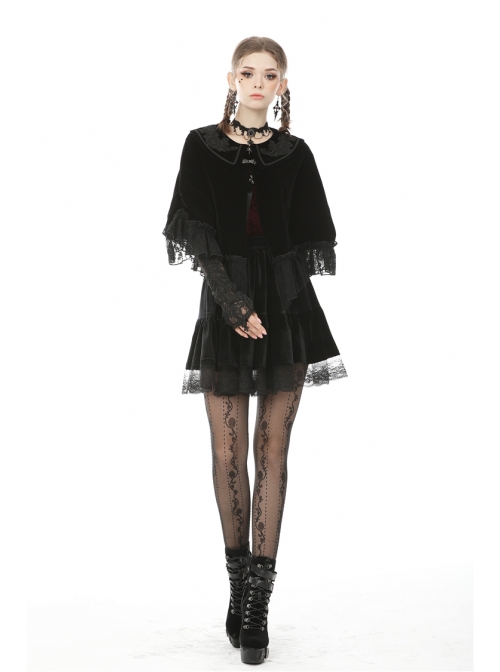 Black Embroidery Lace Elegant Sexy Gothic Mesh Long Gloves