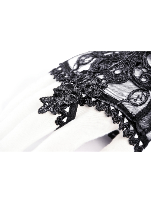 Black Embroidery Lace Elegant Sexy Gothic Mesh Long Gloves