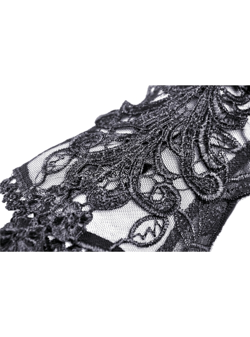 Black Embroidery Lace Elegant Sexy Gothic Mesh Long Gloves