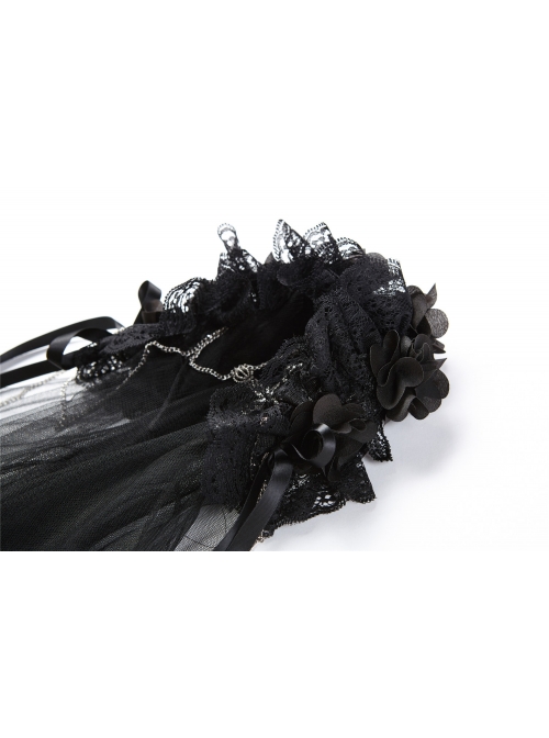 Gothic Lolita Black Lace Wedding Bride Cross Pendant Veil