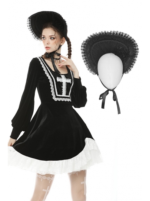 Lovely Black Lace Pure Color Hat Gothic Lolita Bonnet
