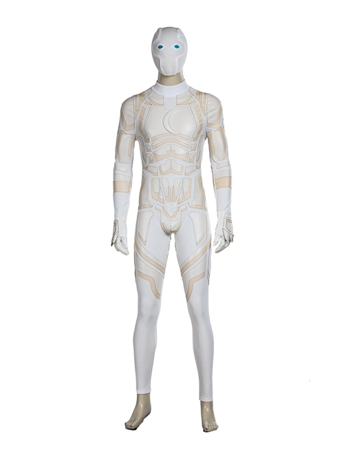 Marvel Comics Werewolf By Night Moon Knight Marc Spector White Battle Suit Halloween Cosplay Costume White Bodysuit