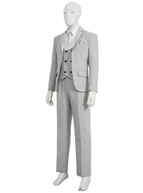 TV Drama Moon Knight Marc Spector Mr. Knight Costume Gray Suit Halloween Cosplay Costume Set