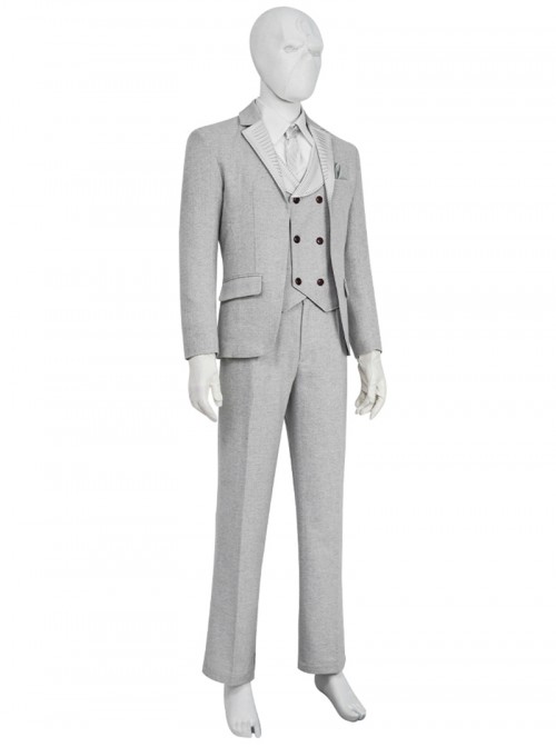 TV Drama Moon Knight Marc Spector Mr. Knight Costume Gray Suit Halloween Cosplay Costume Set