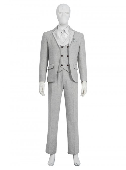TV Drama Moon Knight Marc Spector Mr. Knight Costume Gray Suit Halloween Cosplay Costume White Shirt
