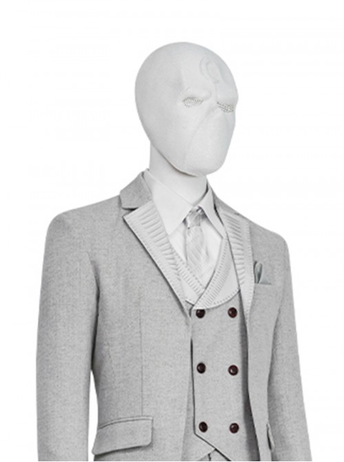 TV Drama Moon Knight Marc Spector Mr. Knight Gray Suit Halloween Cosplay Accessories White Mask