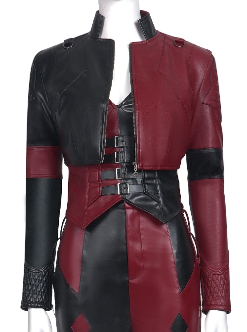The Suicide Squad Harley Quinn Halloween Cosplay Costume Black-Red Short Jacket