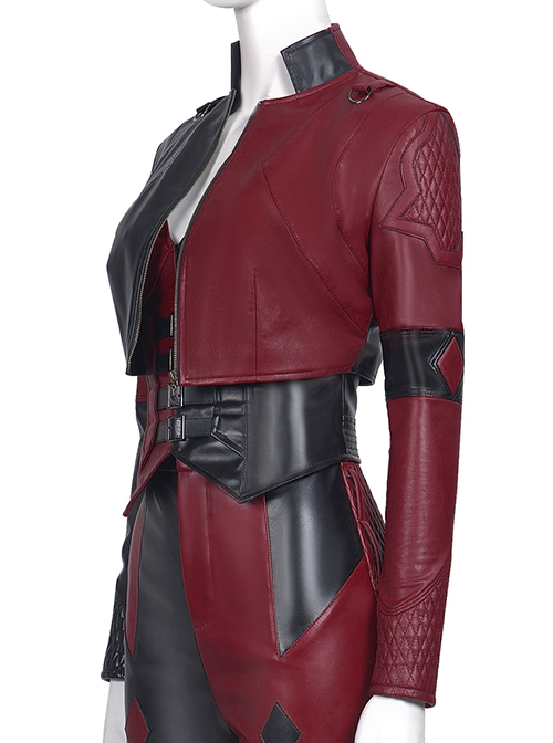 The Suicide Squad Harley Quinn Halloween Cosplay Costume Black-Red Short Jacket