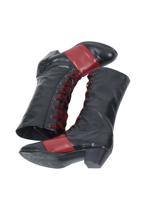 The Suicide Squad Harley Quinn Halloween Cosplay Accessories Black-Red Boots
