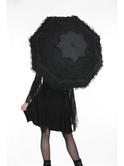 Gothic Lolita Fashion Black Lace Telescopic Umbrella