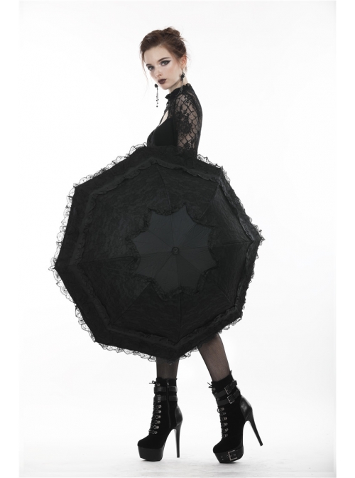 Gothic Lolita Fashion Black Lace Telescopic Umbrella