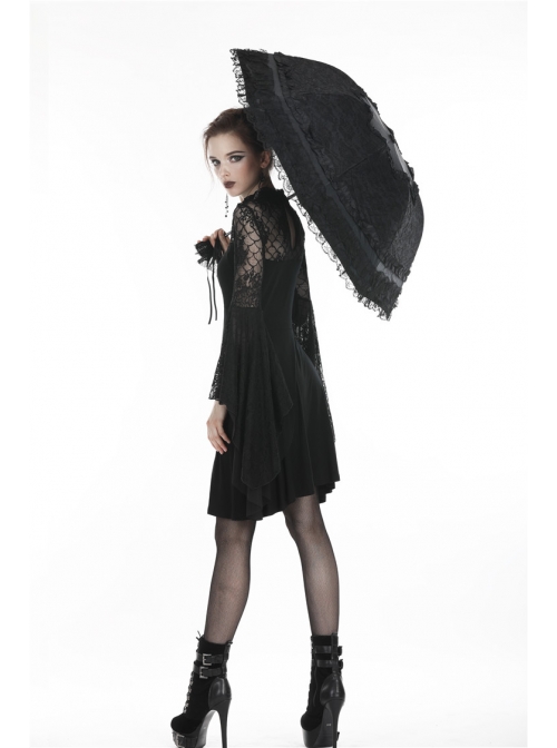 Gothic Lolita Fashion Black Lace Telescopic Umbrella