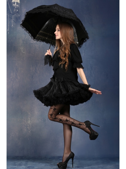 Gothic Lolita Fashion Black Lace Telescopic Umbrella