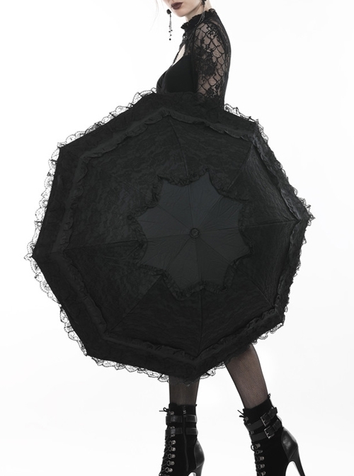 Gothic Lolita Fashion Black Lace Telescopic Umbrella