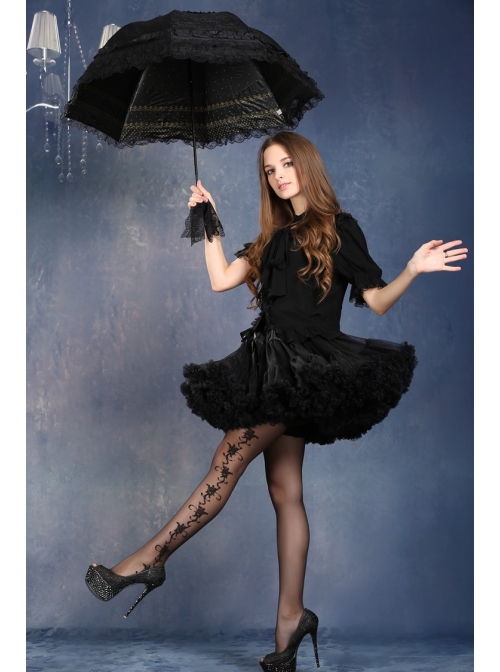 Gothic Lolita Fashion Black Lace Telescopic Umbrella