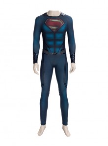 Man of Steel 2 Superman Clark Kent Battle Suit Halloween Cosplay Costume Blue Bodysuit