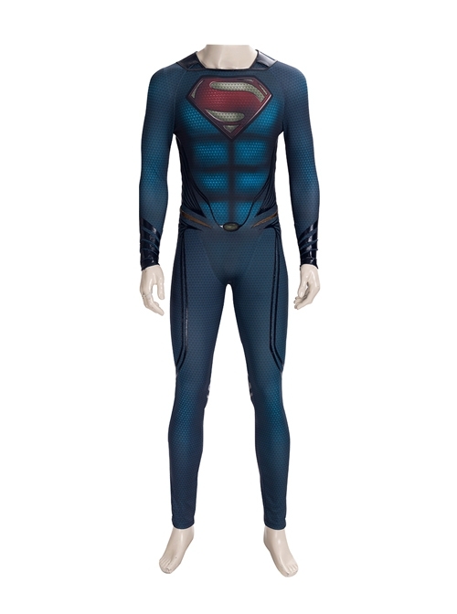 Man of Steel 2 Superman Clark Kent Battle Suit Halloween Cosplay Costume Blue Bodysuit