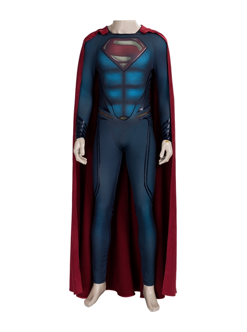 Man of Steel 2 Superman Clark Kent Battle Suit Halloween Cosplay Costume Red Cloak