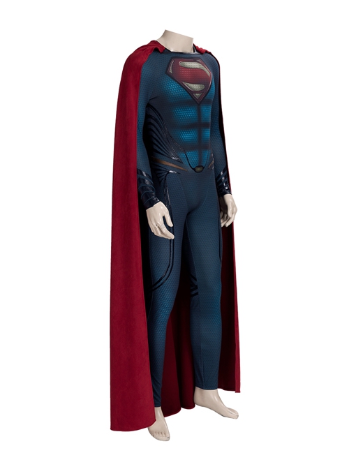 Man of Steel 2 Superman Clark Kent Battle Suit Halloween Cosplay Costume Red Cloak