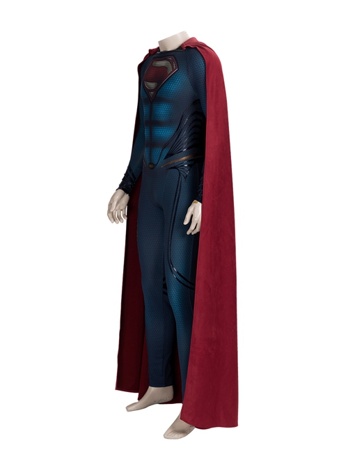 Man of Steel 2 Superman Clark Kent Battle Suit Halloween Cosplay Costume Red Cloak