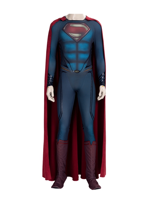 Man of Steel 2 Superman Clark Kent Battle Suit Halloween Cosplay Costume Red Cloak