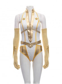 The Boys Season 2 Starlight Annie January Backless Battle Suit Halloween Cosplay Costume One-piece White Golden Bodysuit