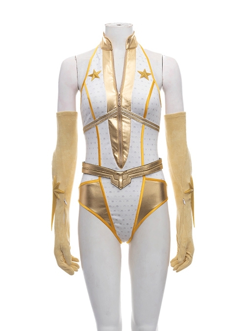 The Boys Season 2 Starlight Annie January Backless Battle Suit Halloween Cosplay Costume One-piece White Golden Bodysuit
