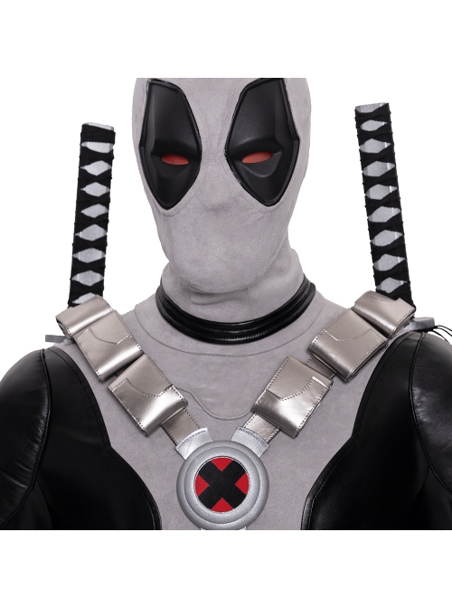 Comics X-Force White Deadpool Gray-black Battle Suit Halloween Cosplay Accessories Waist Belt And Back Straps Components