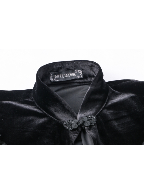 Gothic Flowers Lace Ruffle Black Velvet Heart Shaped Cape