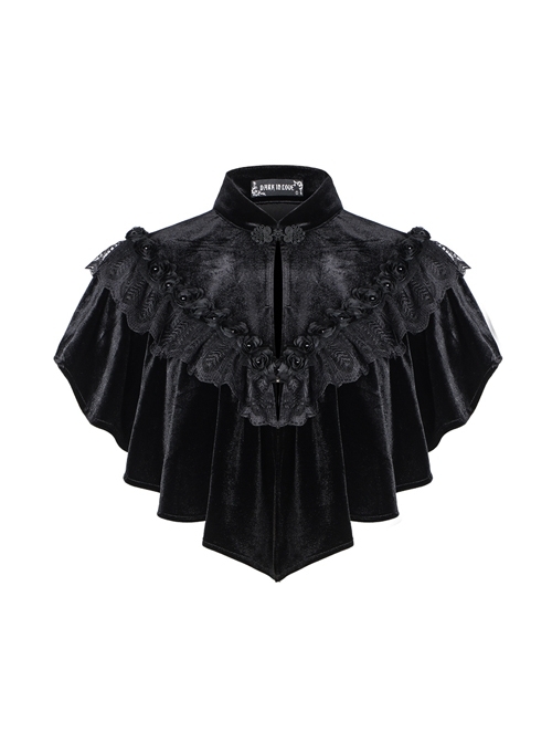 Gothic Flowers Lace Ruffle Black Velvet Heart Shaped Cape