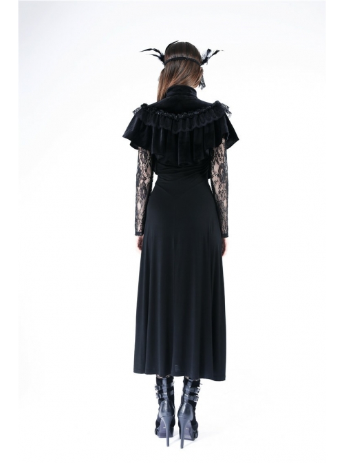 Gothic Flowers Lace Ruffle Black Velvet Heart Shaped Cape