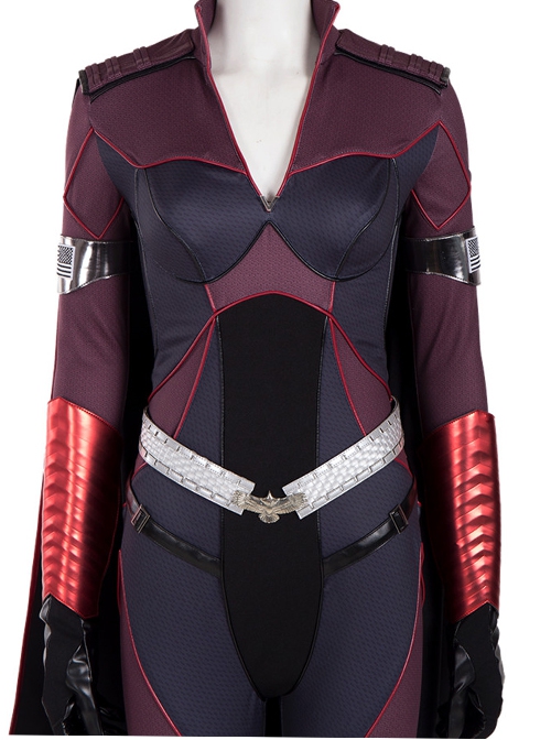 The Boys Season 2 Stormfront Dark Red Battle Suit Halloween Cosplay Accessories Silver Waistband