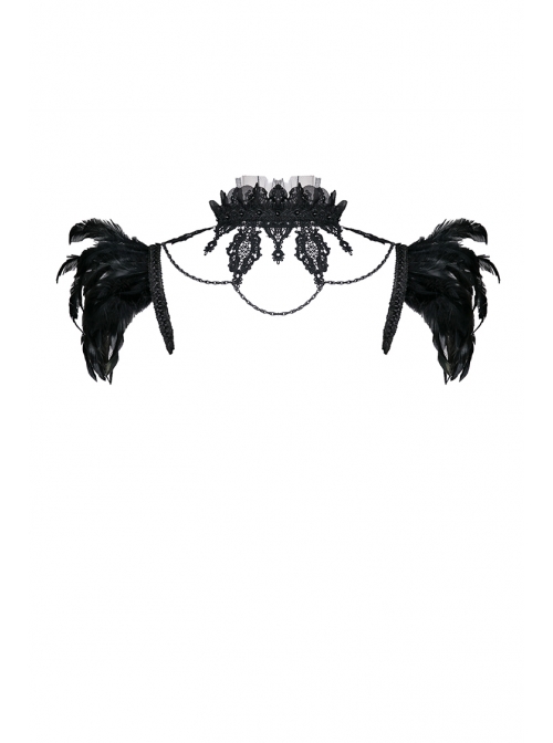 Gothic Two Ways To Wear Gorgeous Black Feather Lace Velvet Splicing Stand Collar Capelet