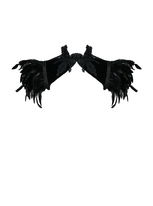 Gothic Two Ways To Wear Gorgeous Black Feather Lace Velvet Splicing Stand Collar Capelet
