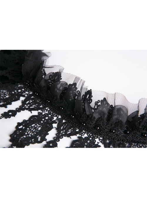 Gothic Two Ways To Wear Gorgeous Black Feather Lace Velvet Splicing Stand Collar Capelet